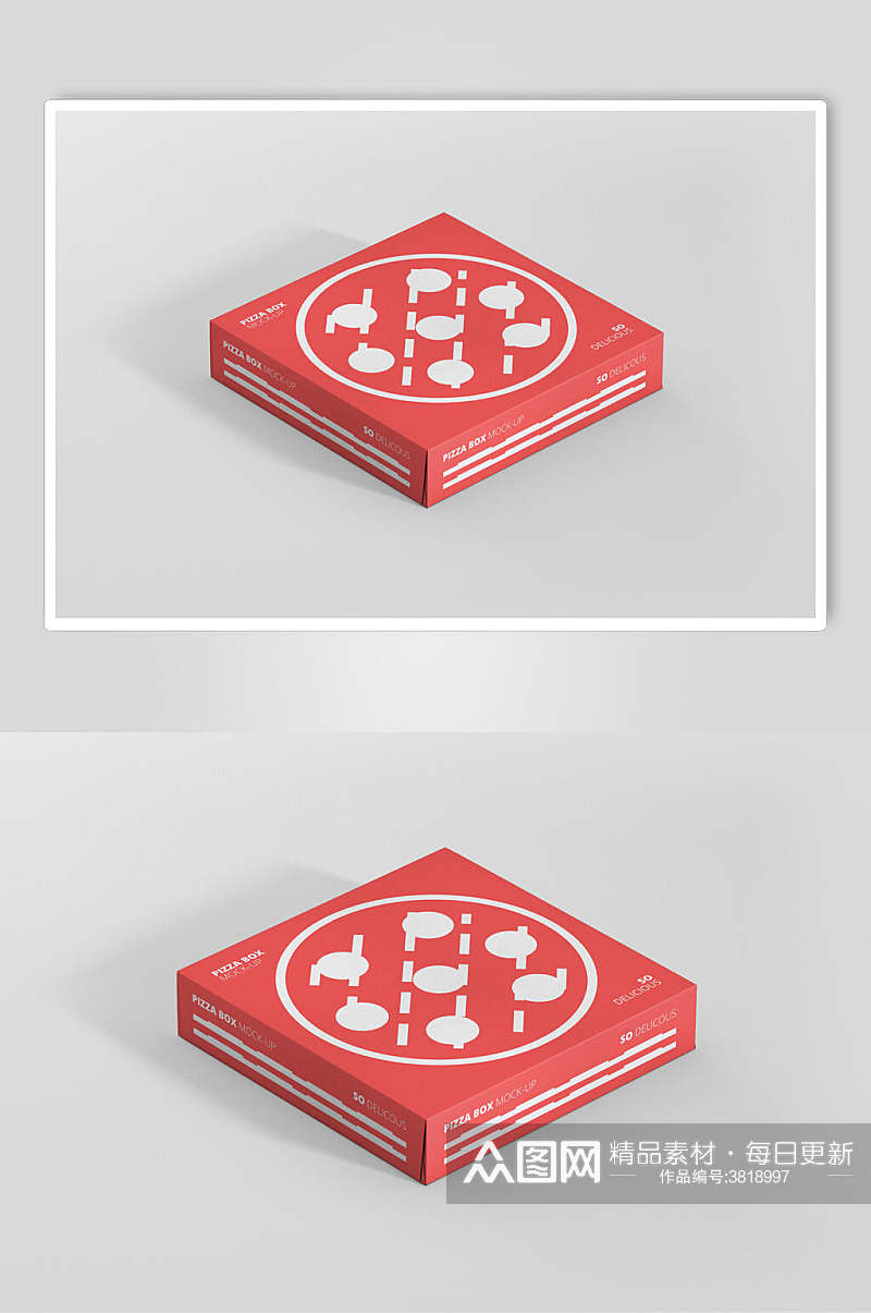 红色时尚设计感披萨盒纸盒样机素材