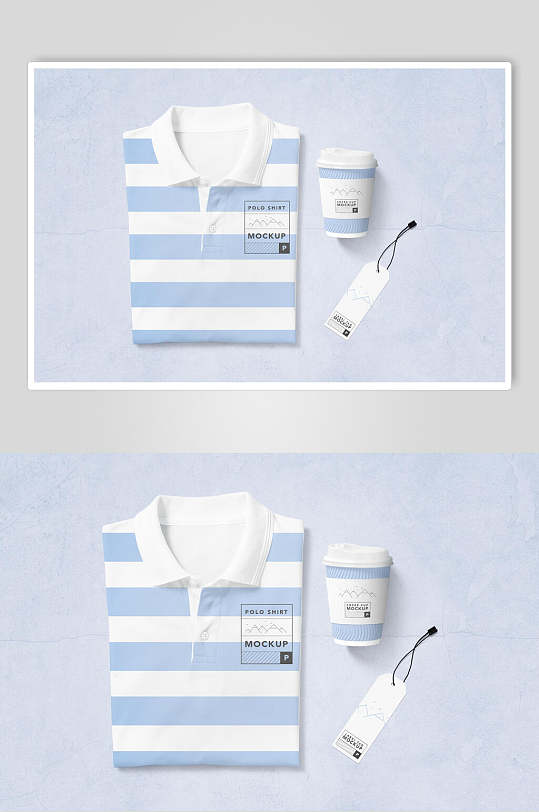 蓝白条T恤短袖衣服样机