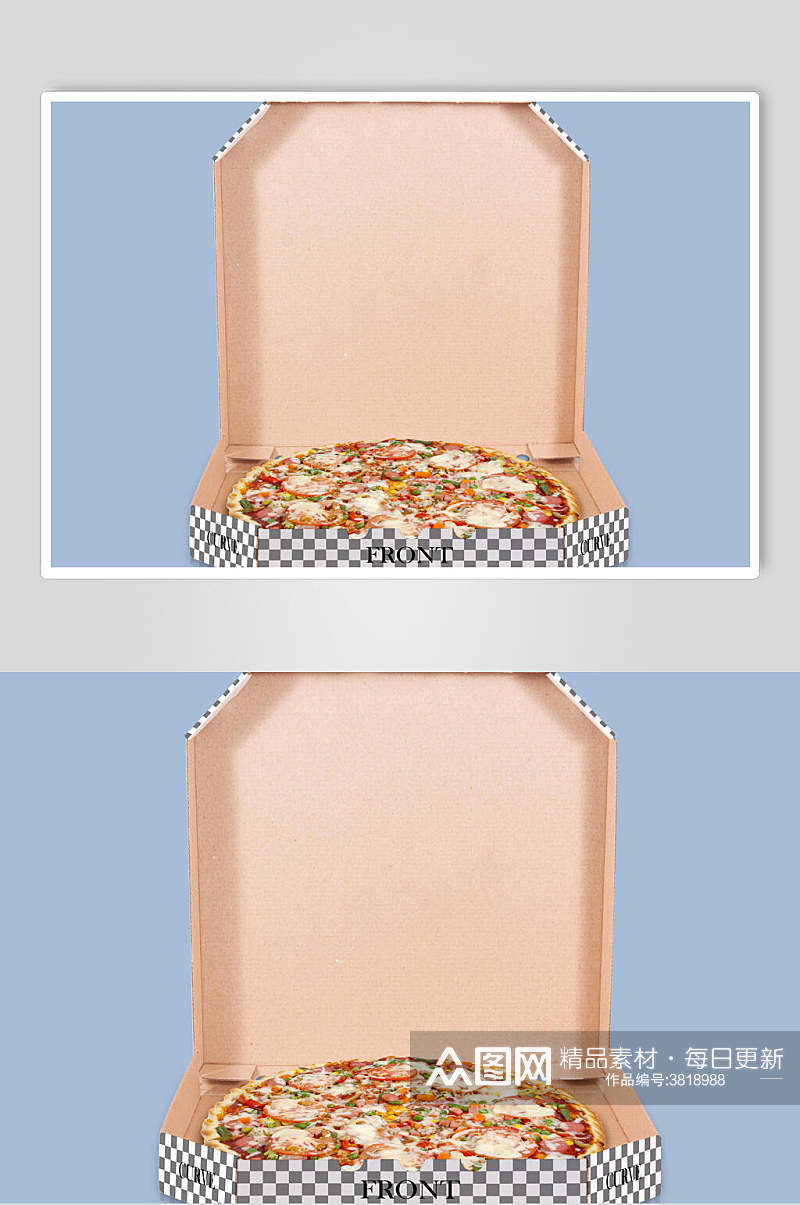 简约棋盘格子披萨外卖打包盒样机素材