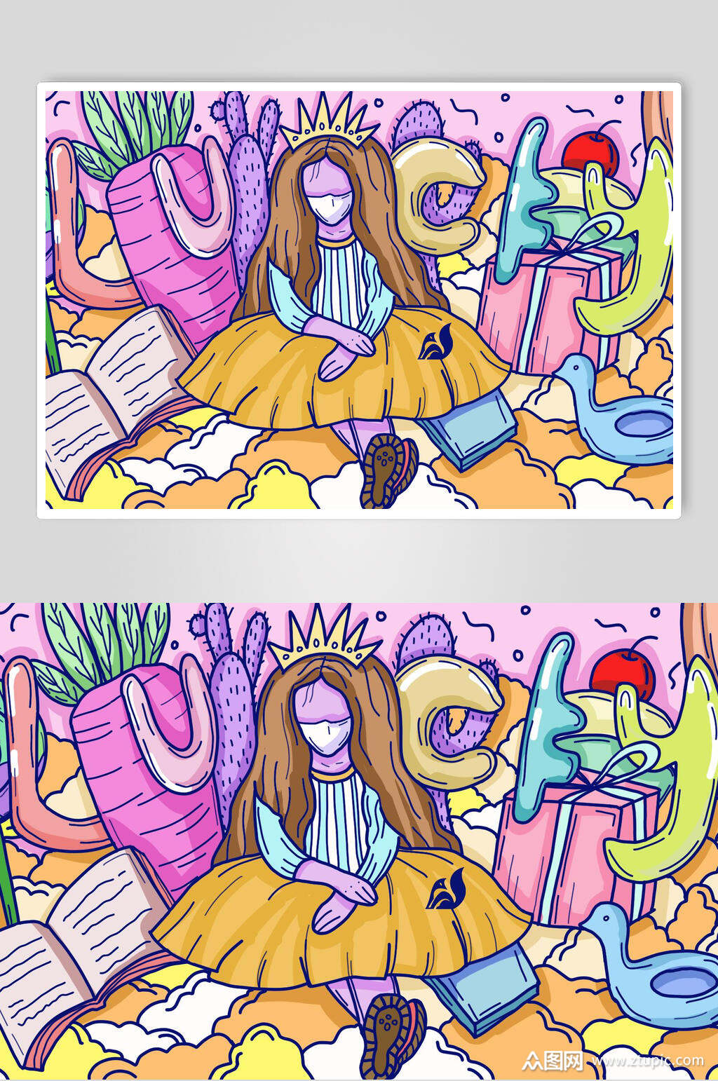 手绘清新简约高端卡通人物场景插画