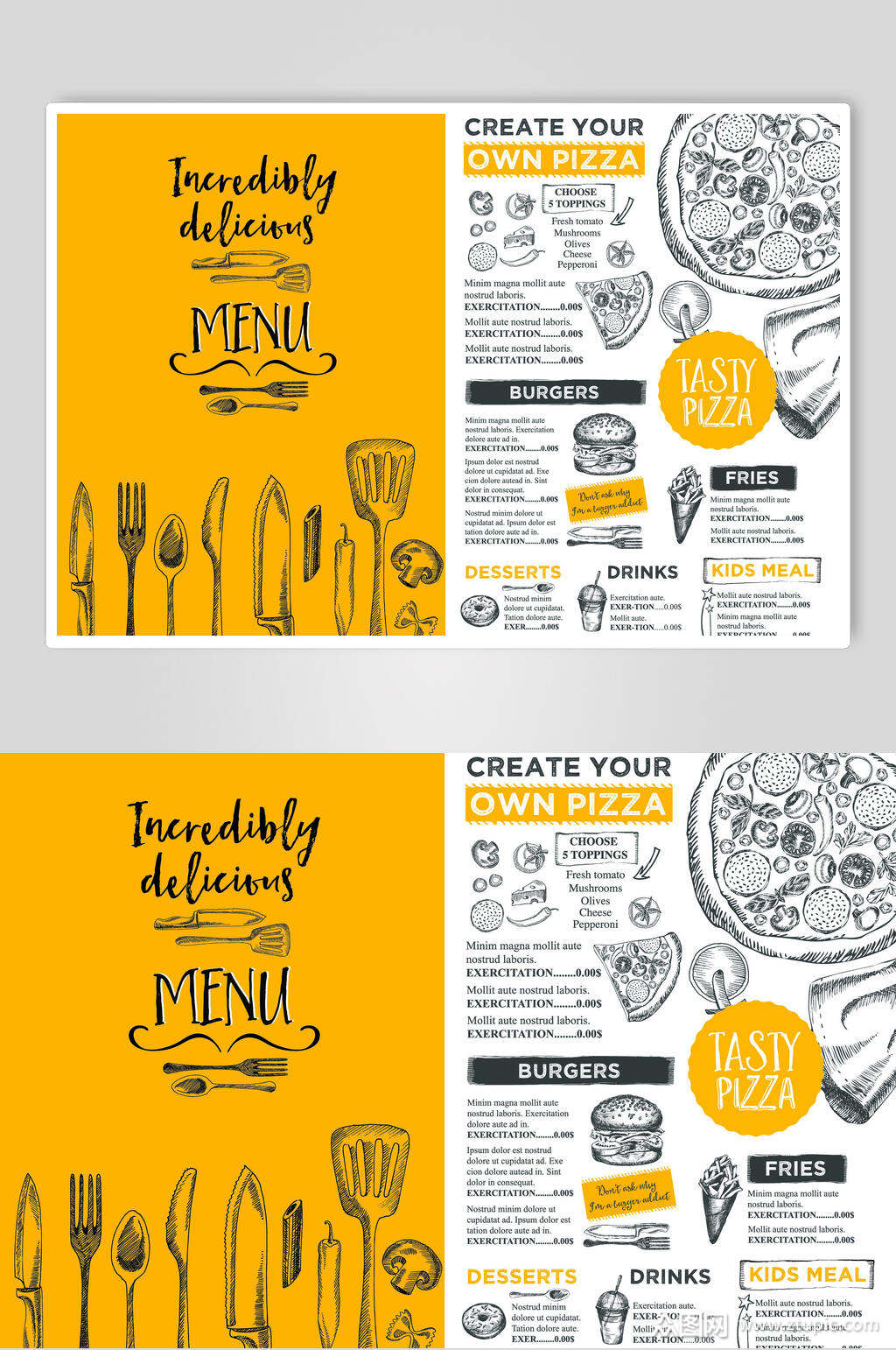 手绘创意高端西餐厅美食菜单海报模板下载-编号2550139-众图网