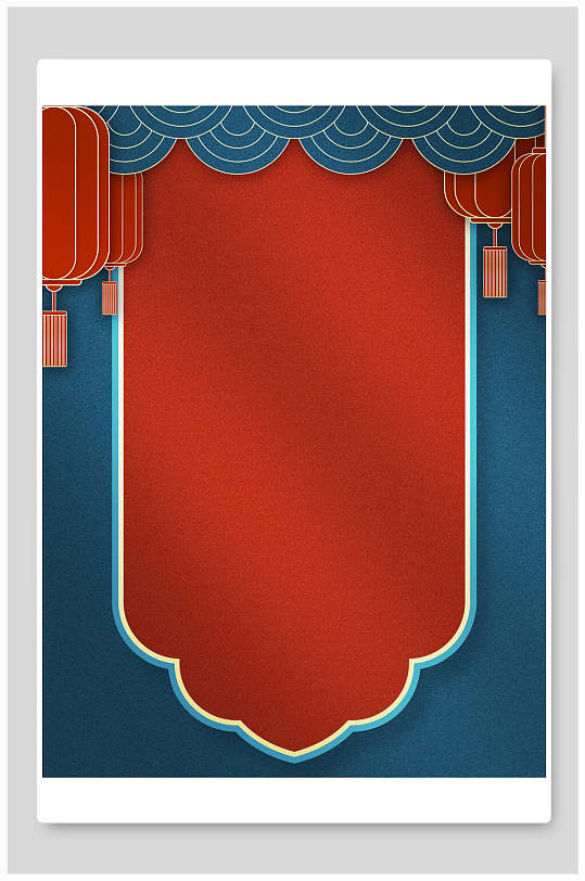 蓝红手绘高端创意时尚国潮风背景