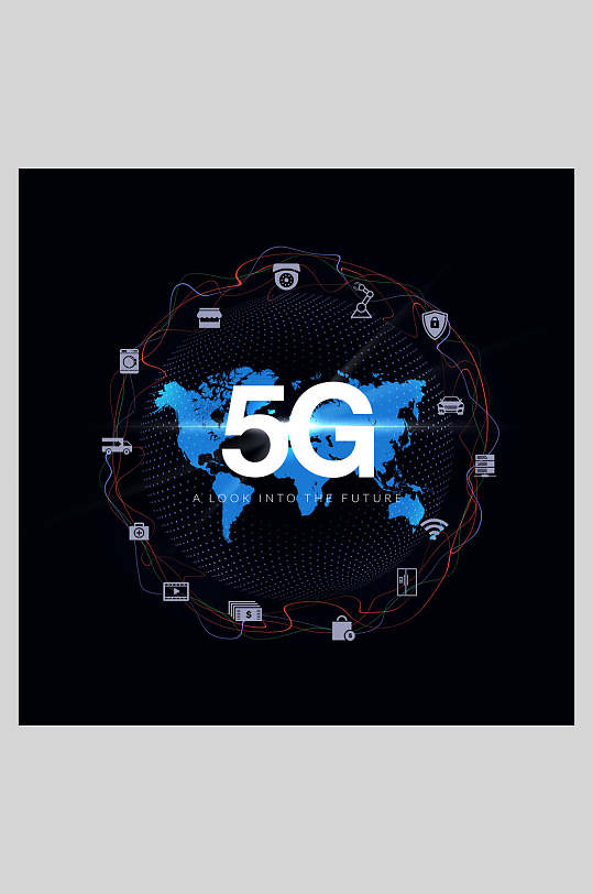 地图黑色高端大气五g时代科技海报