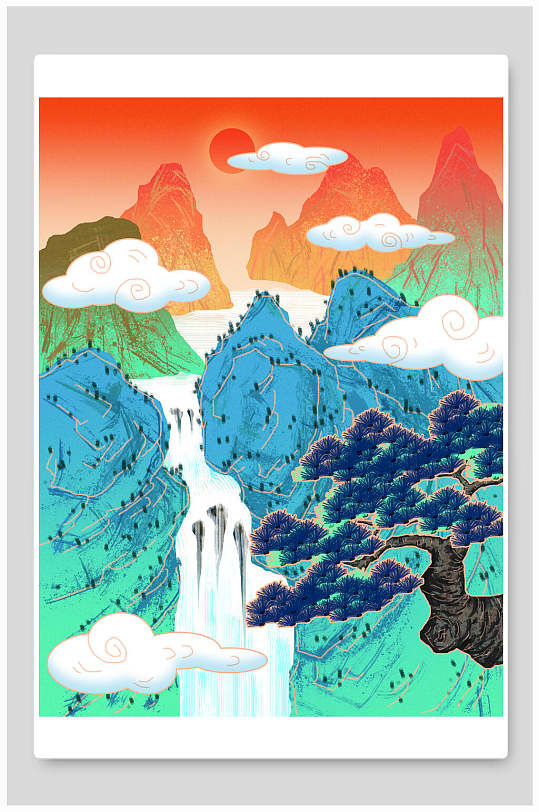 国风国韵山水国潮风插画