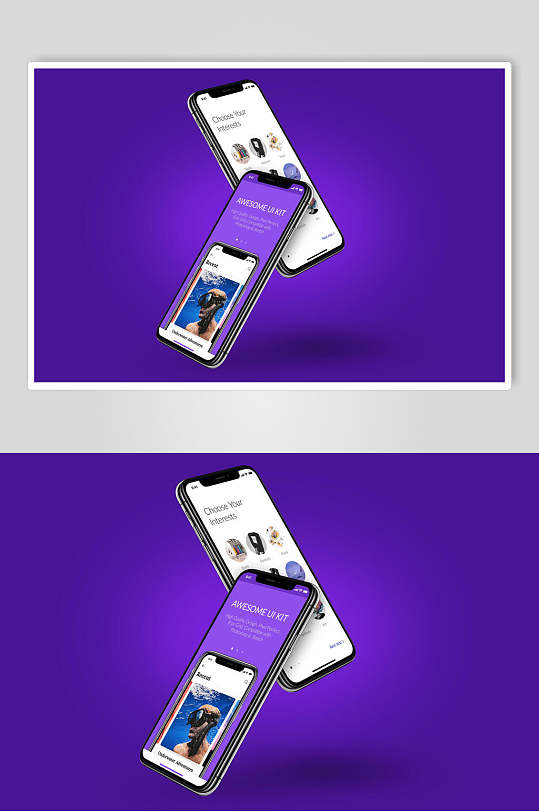 紫色创意手机APP界面展示样机
