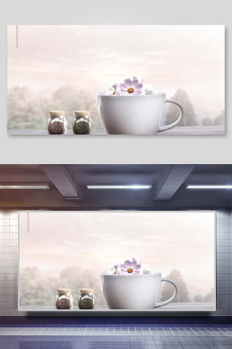 自然花茶茶艺清新海报背景素材