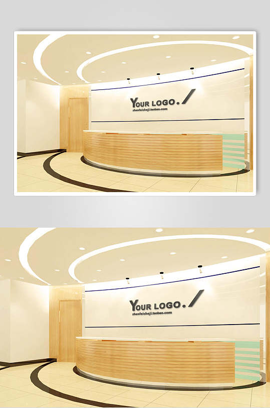 前台英文字母灯光优雅黄形象墙文化墙样机