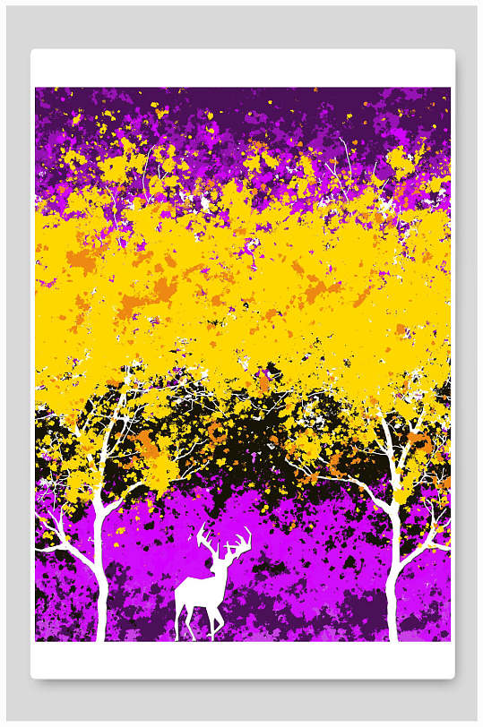 树木清新紫黄素雅水墨现代装饰画