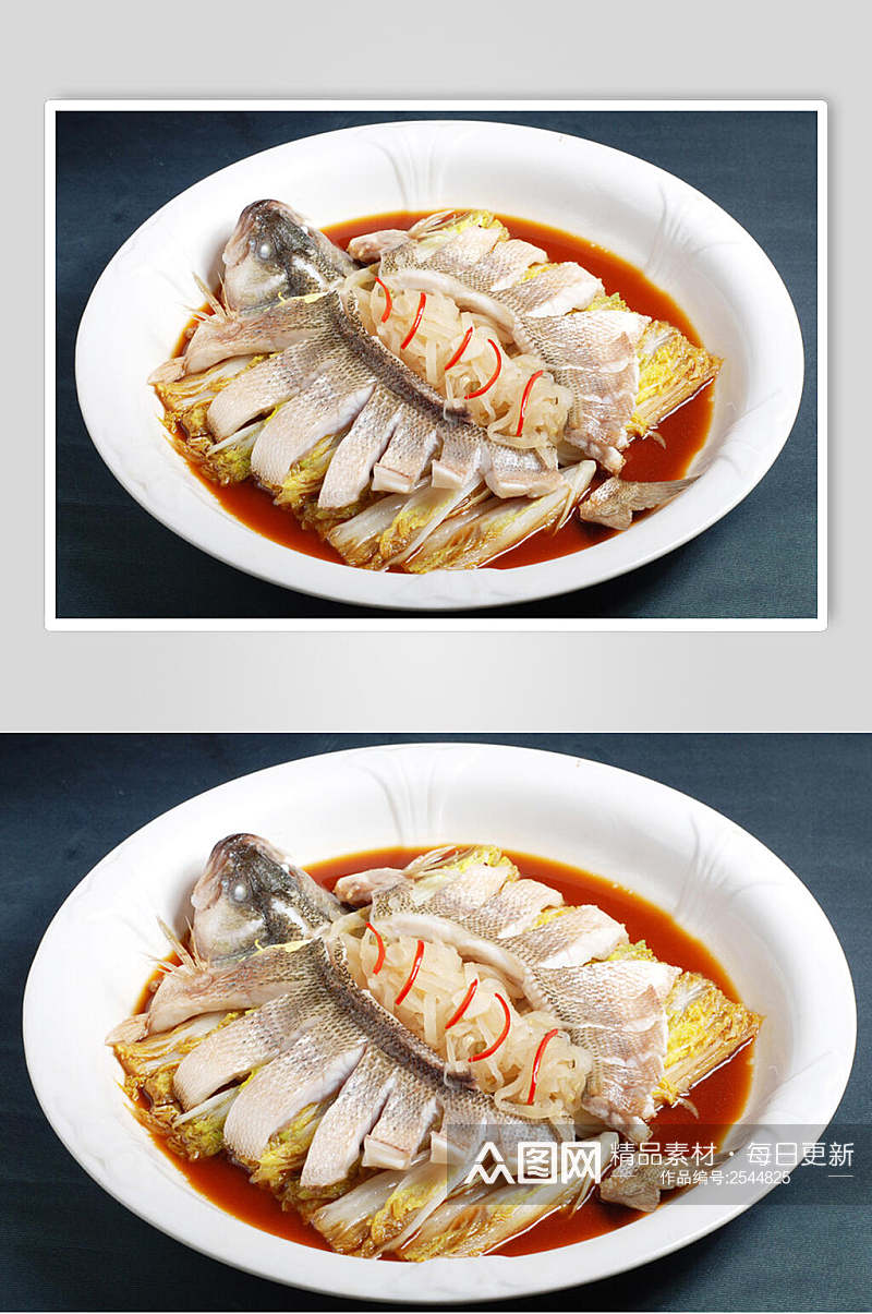 萝卜蒸鲈鱼食品高清图片素材
