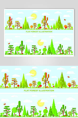 绿色草原草地森林树林山丘农场插画背景素材