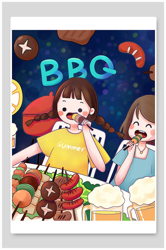 烧烤夏日美食插画素材