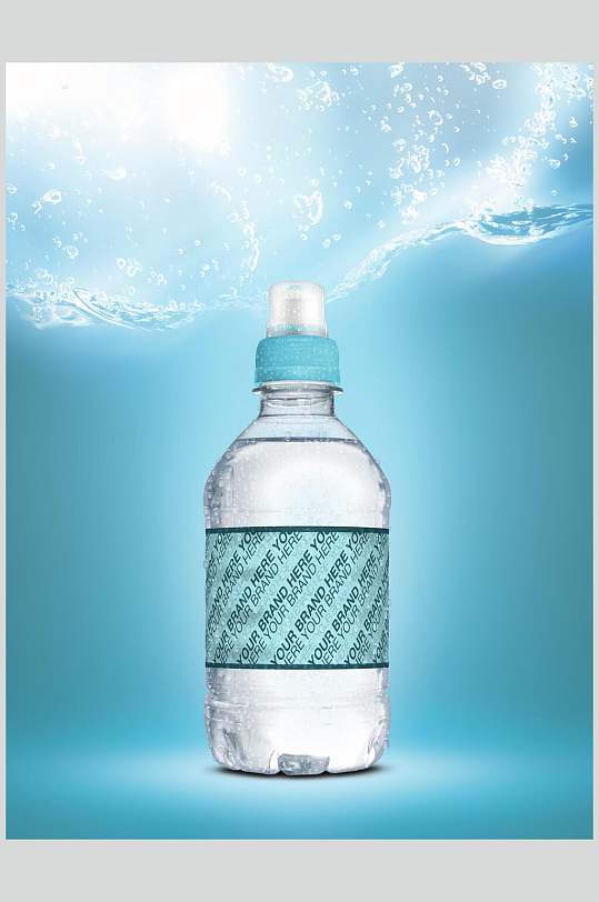 青色瓶盖青色包装纸矿泉水瓶桶样机