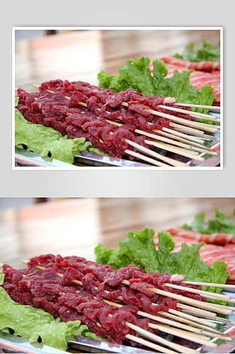 新鲜牛肉烧烤串串美食食物图片