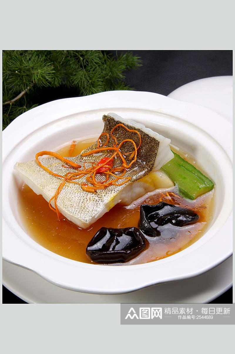虫草花胜瓜蒸盐水桂鱼一位食品图片素材