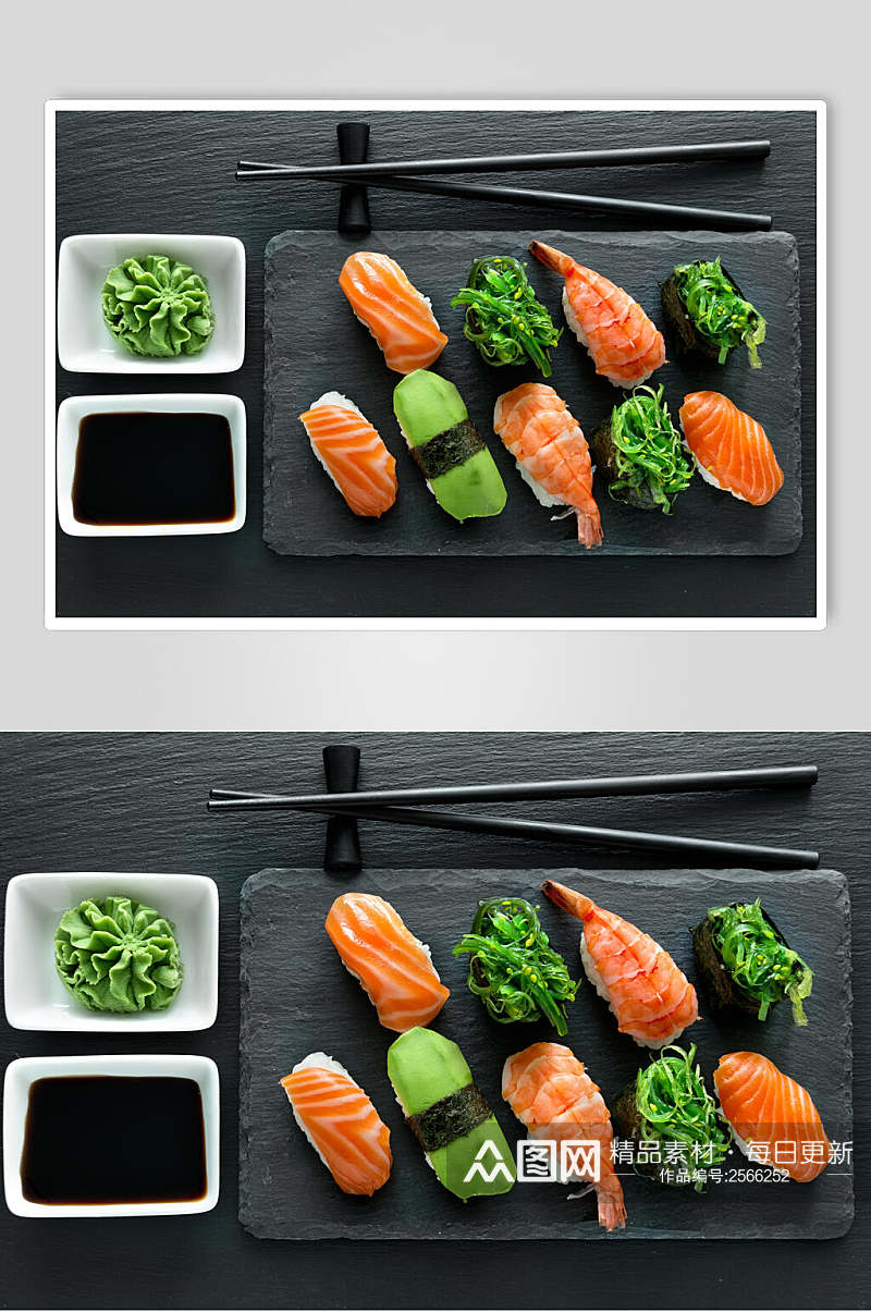 精致三文鱼海鲜寿司摄影图片素材