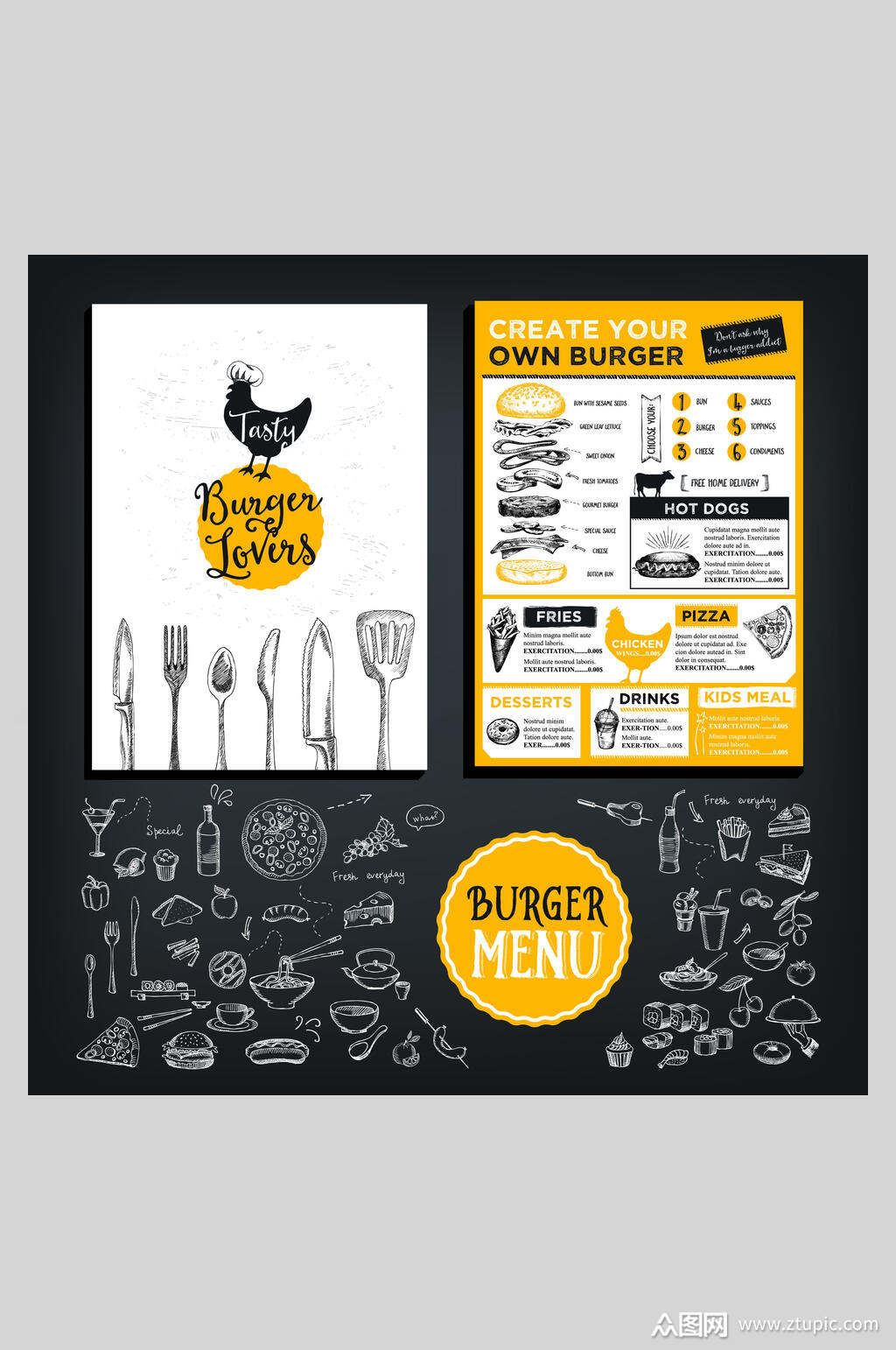 手绘西餐厅美食菜单海报素材