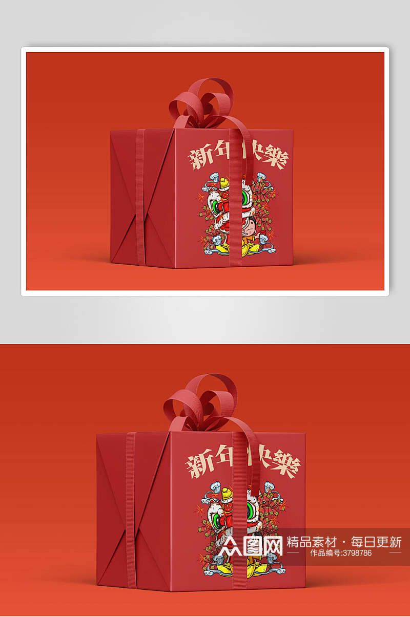 精装红色新年包装礼盒样机效果图素材