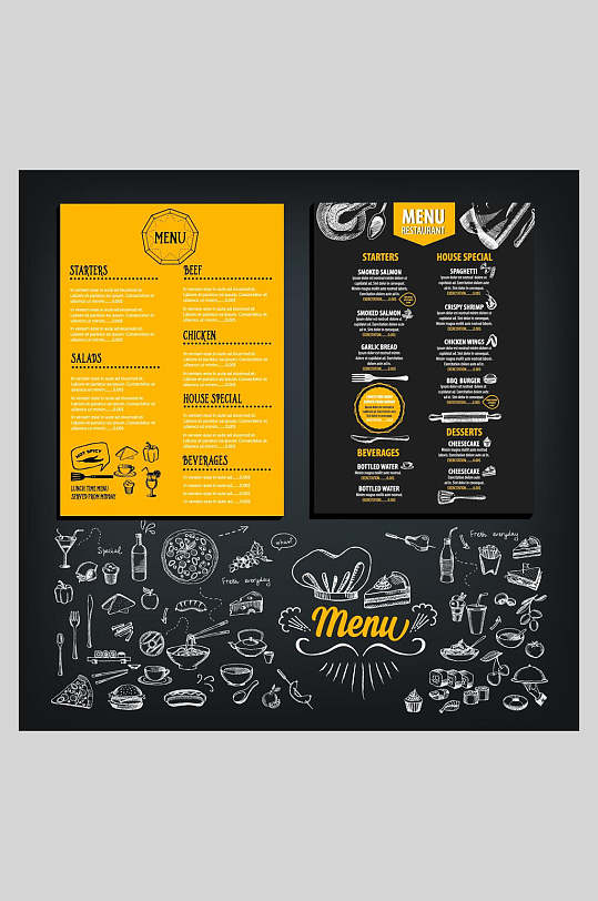 黑色西餐厅美食菜单海报