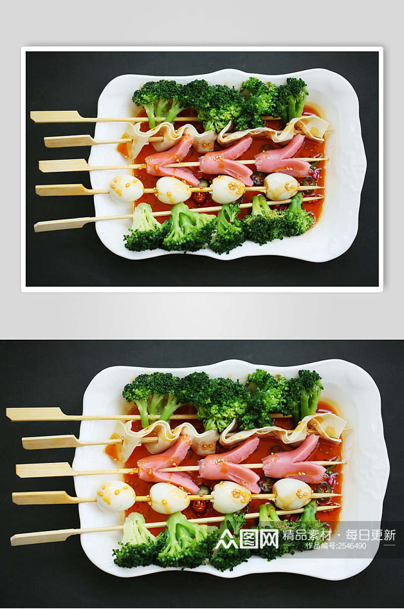 西蓝花烧烤串串美食食物图片素材