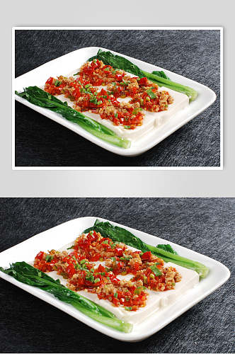 剁椒肉沫蒸豆腐食品图片