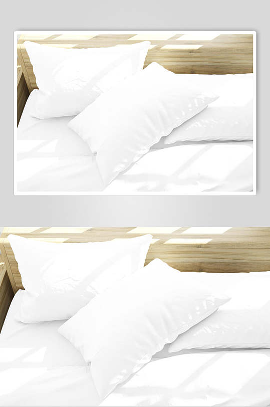 纯白舒适枕头酒店床铺布料样机