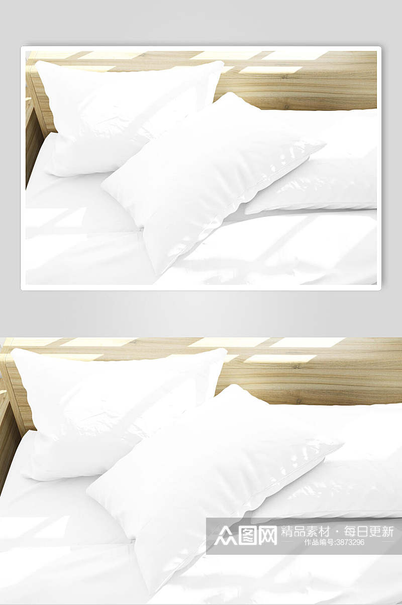 纯白舒适枕头酒店床铺布料样机素材