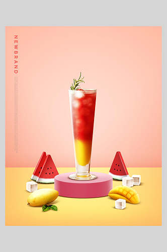 西瓜芒果水果饮料海报