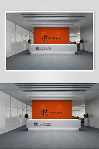 橙色极简设计感logo形象墙文化墙样机