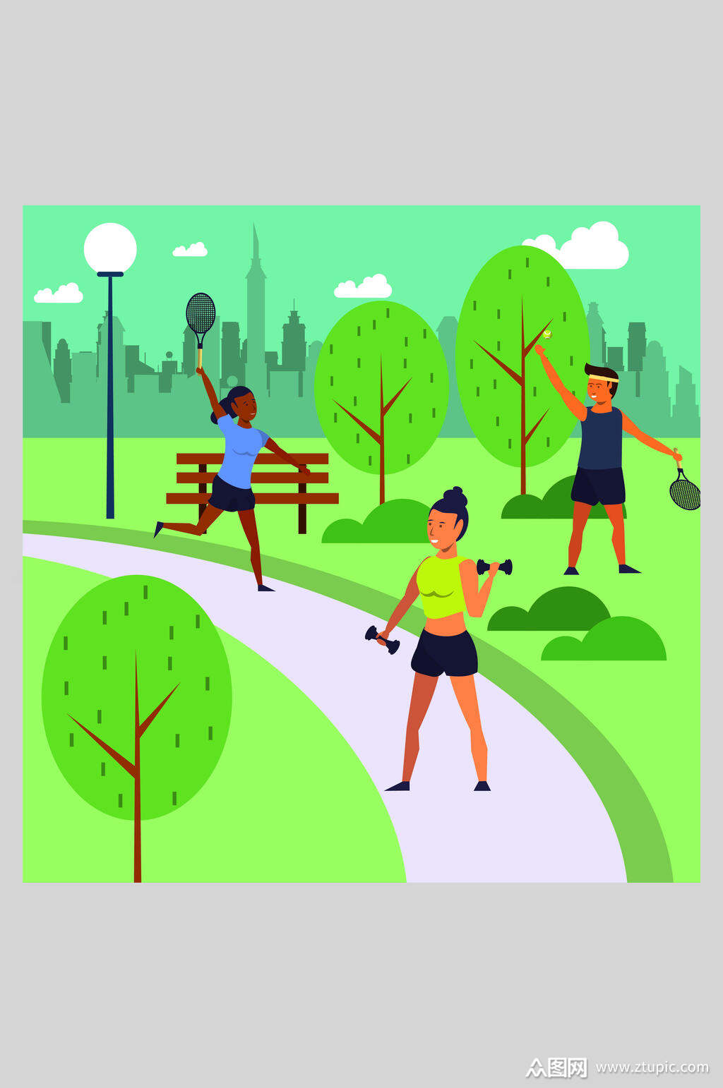 清新高端大气人物运动插画矢量素材