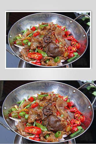 干锅木耳牛肉食物高清图片