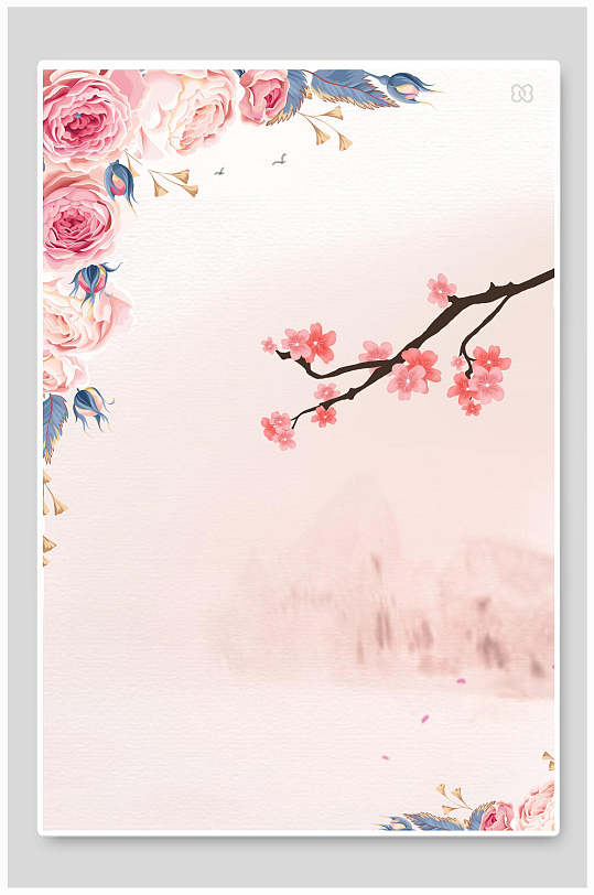 中国风中式山水画水墨花卉背景素材
