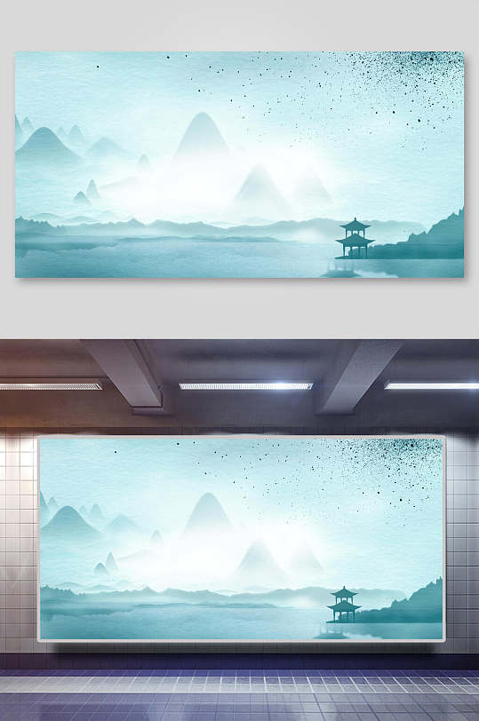 清新中国风中式山水画水墨背景素材-众图网