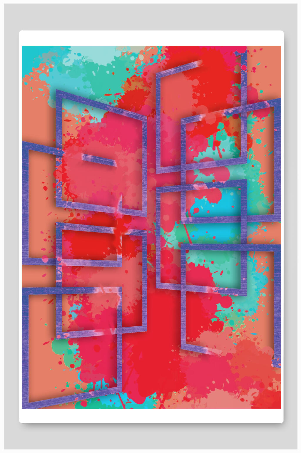 红色水墨现代装饰画素材素材
