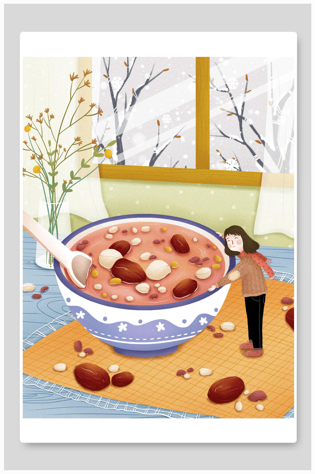 清新腊八粥腊八节插画素材素材