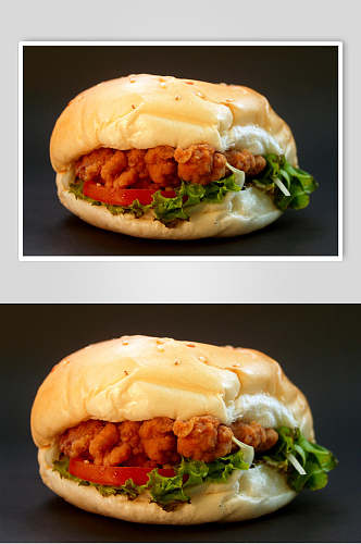 美味鸡排汉堡摄影图片