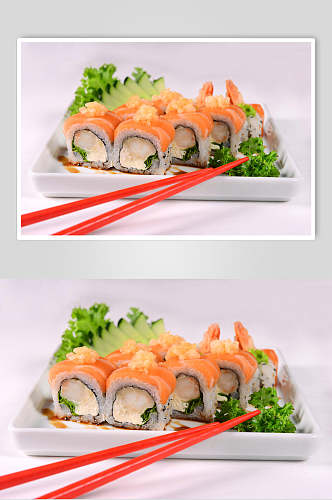 新鲜三文鱼寿司摄影图片