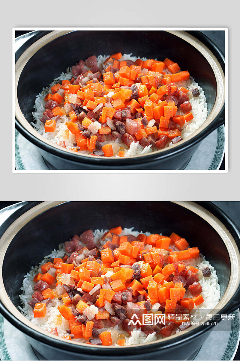 腊味焖锅饭食物摄影图片素材