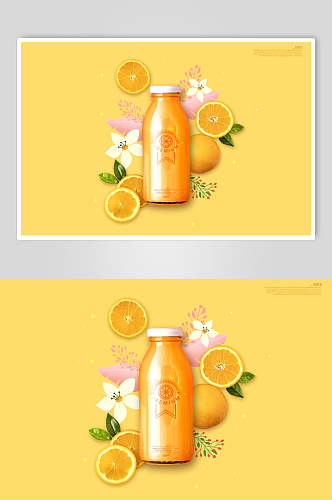 新鲜黄色橙汁饮料海报