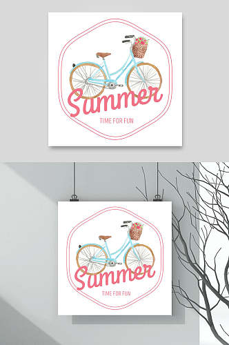 夏季水彩自行车图标素材