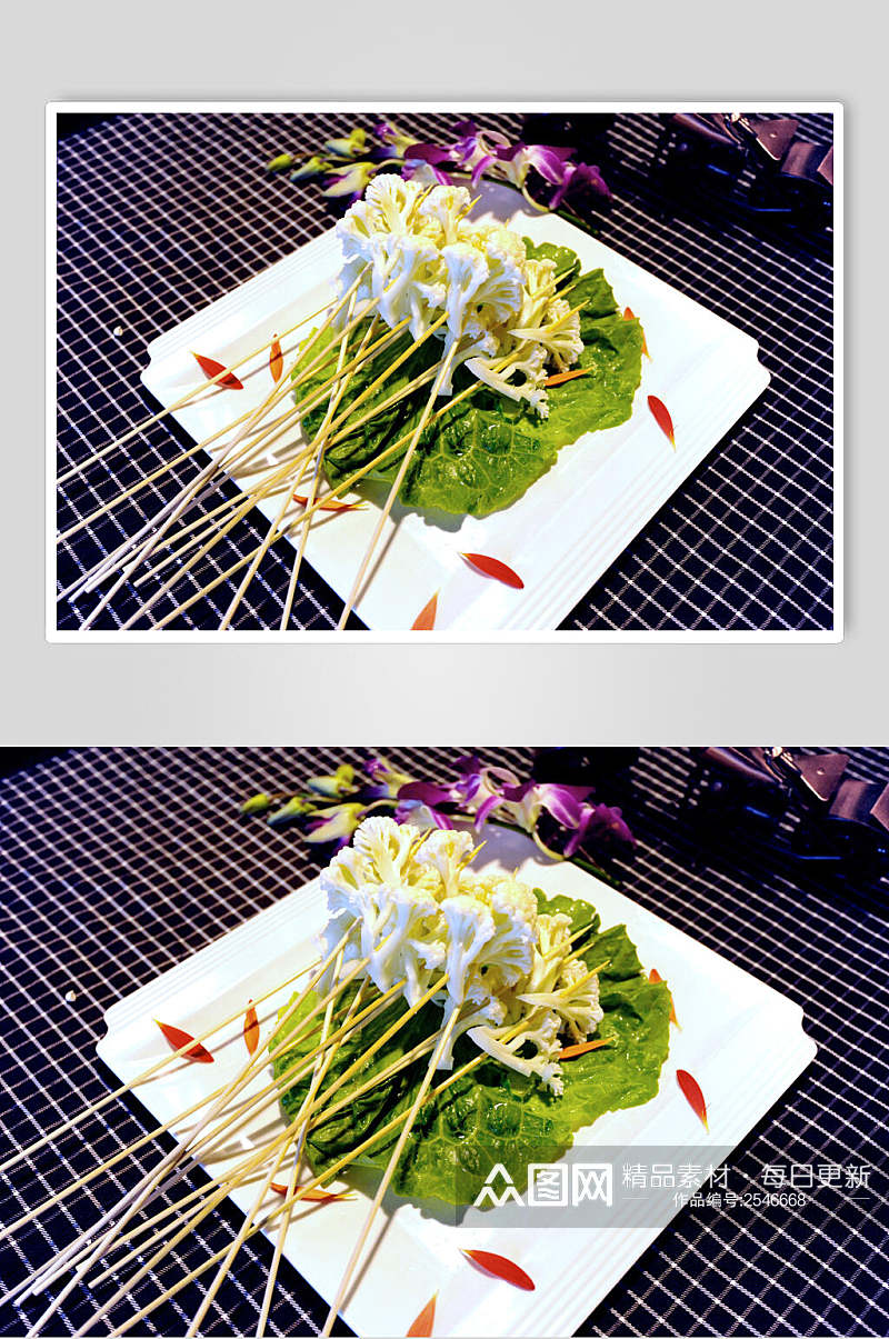 花椰菜烧烤串串美食摄影图片素材