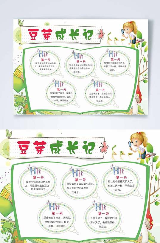 简约豆芽植物生长观察横版小报word