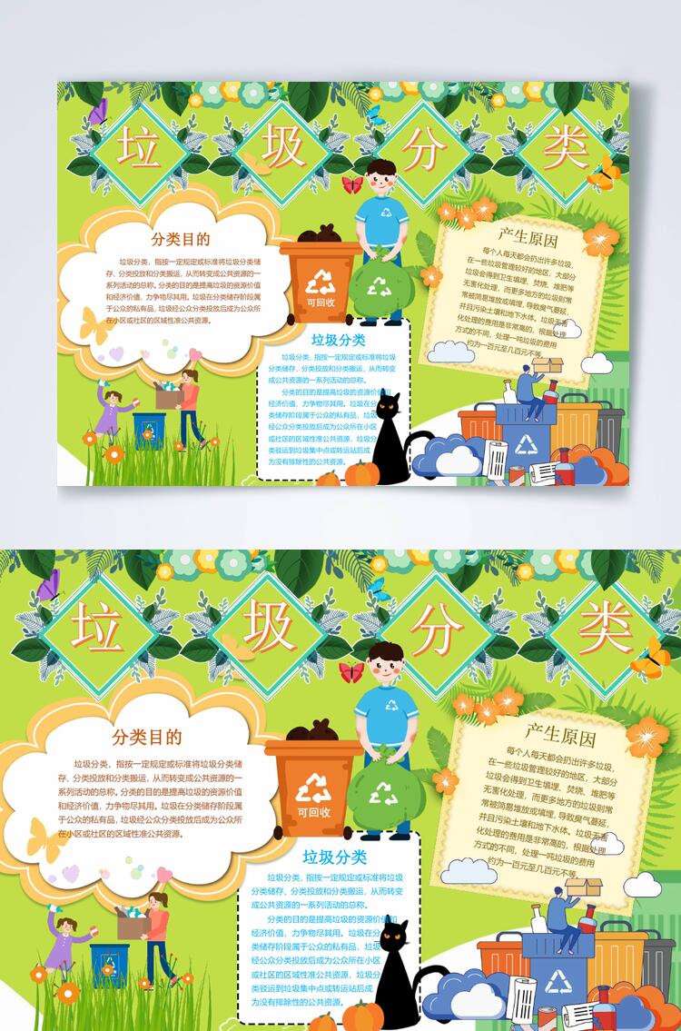 清新绿色垃圾分类横版小报WORD素材