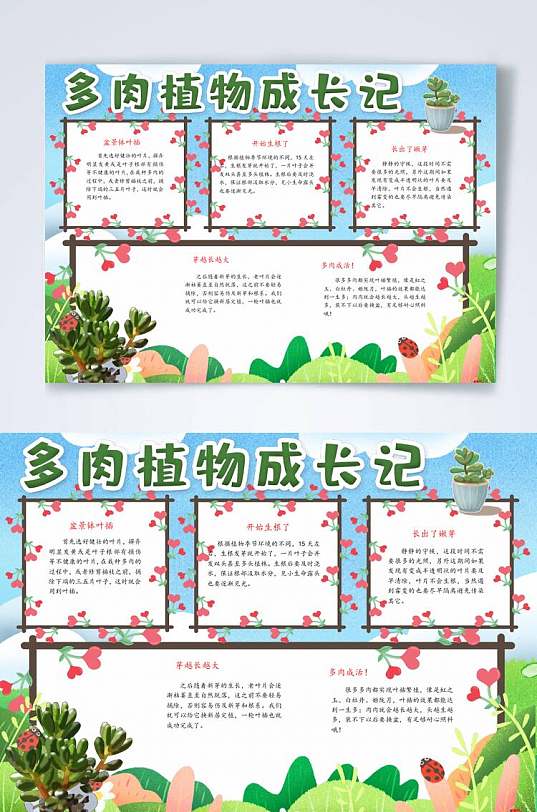 唯美多肉植物生长观察横版小报word-众图网