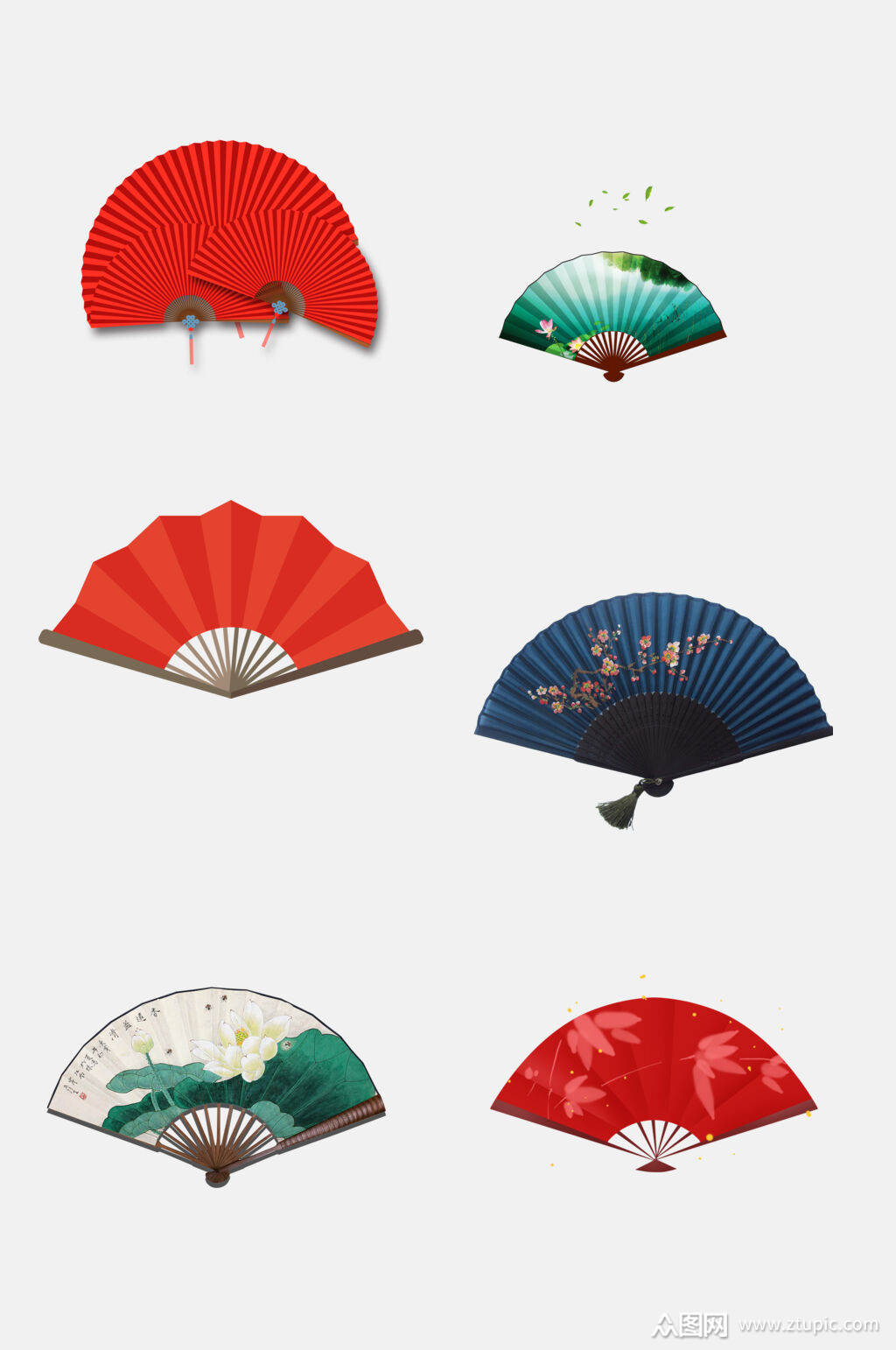 高端中国风古风折叠扇子免抠设计素材