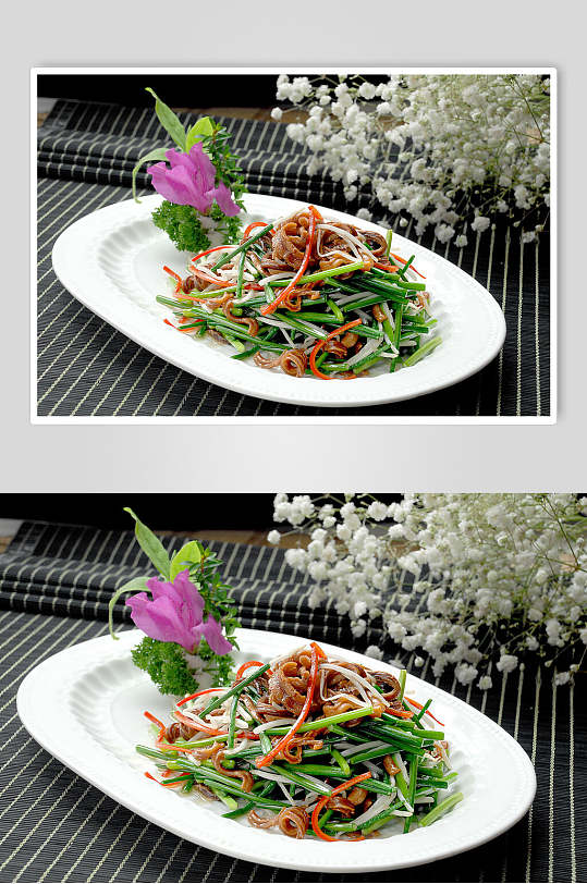 韭黄鹿鞭丝食物摄影图片