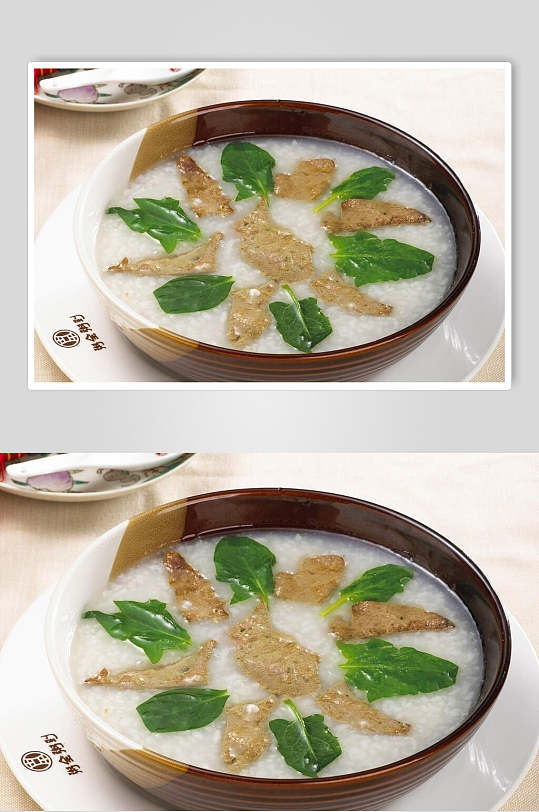 菠菜猪肝粥食品摄影图片