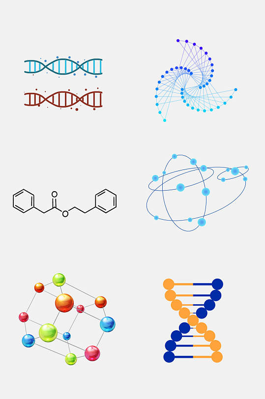 简约生物基因医疗化学分子免抠设计素材