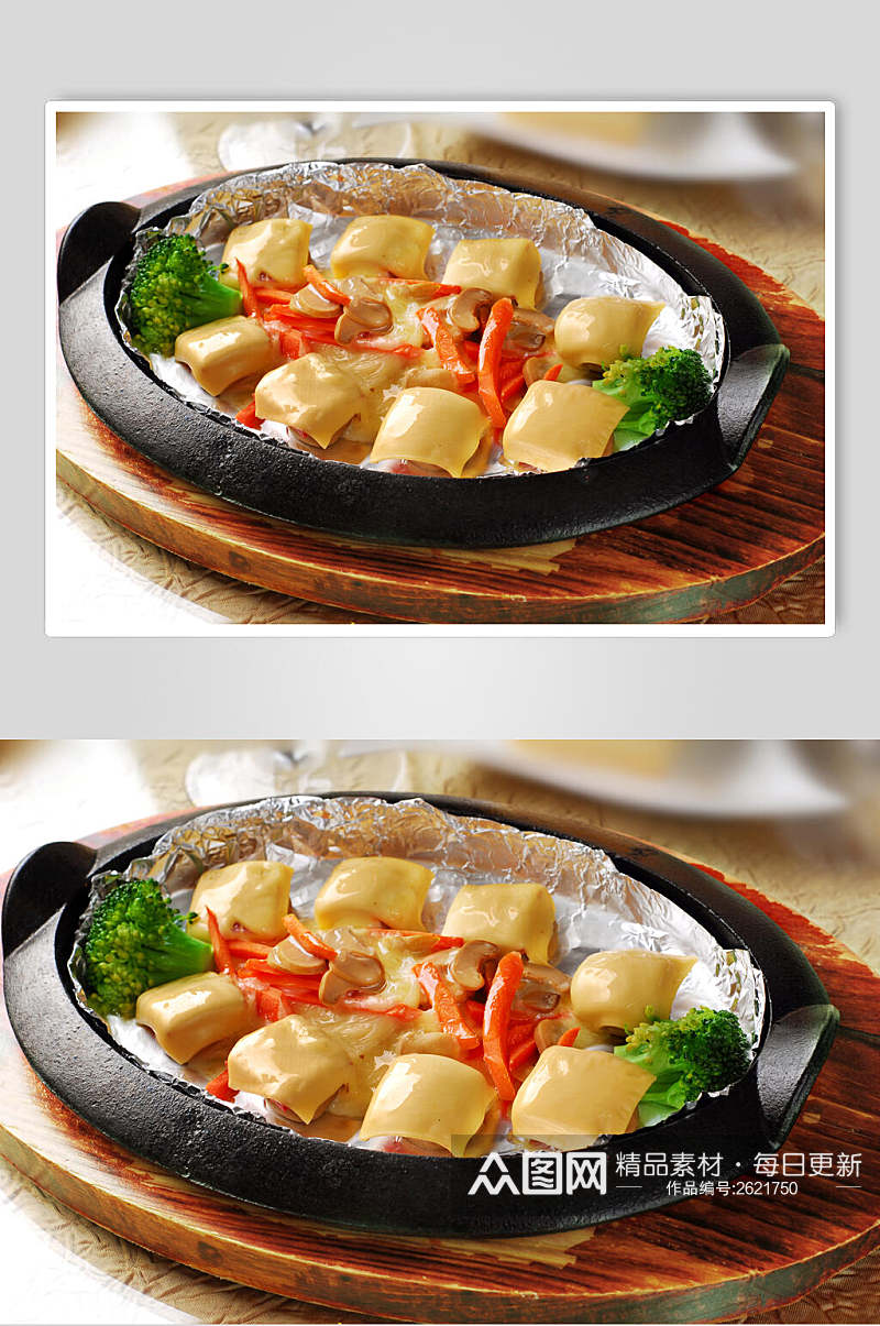 健康儿童养菜单芝士烤蘑菇餐饮食品图片素材