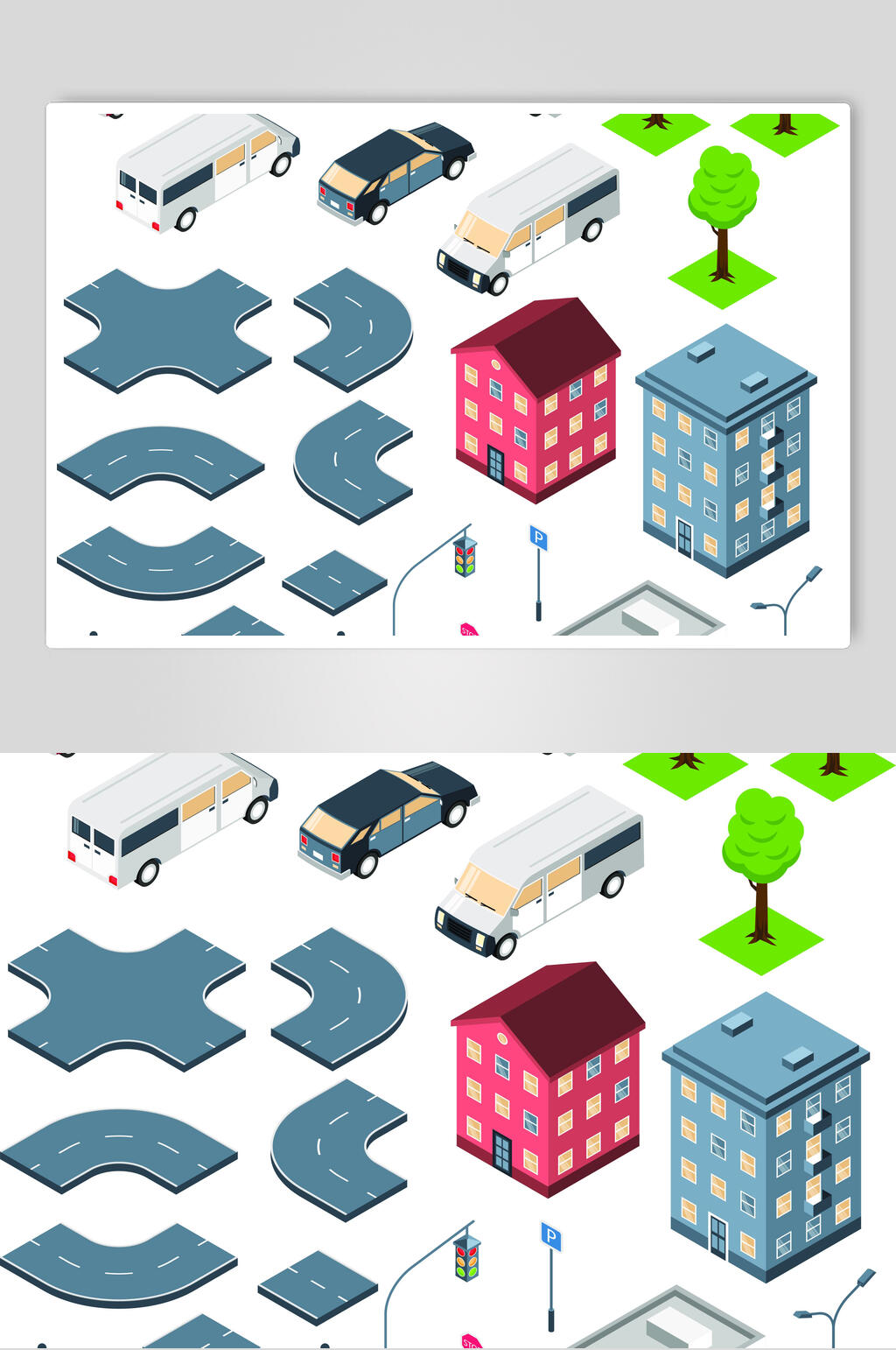 汽车道路商务生活场景插画矢量素材素材