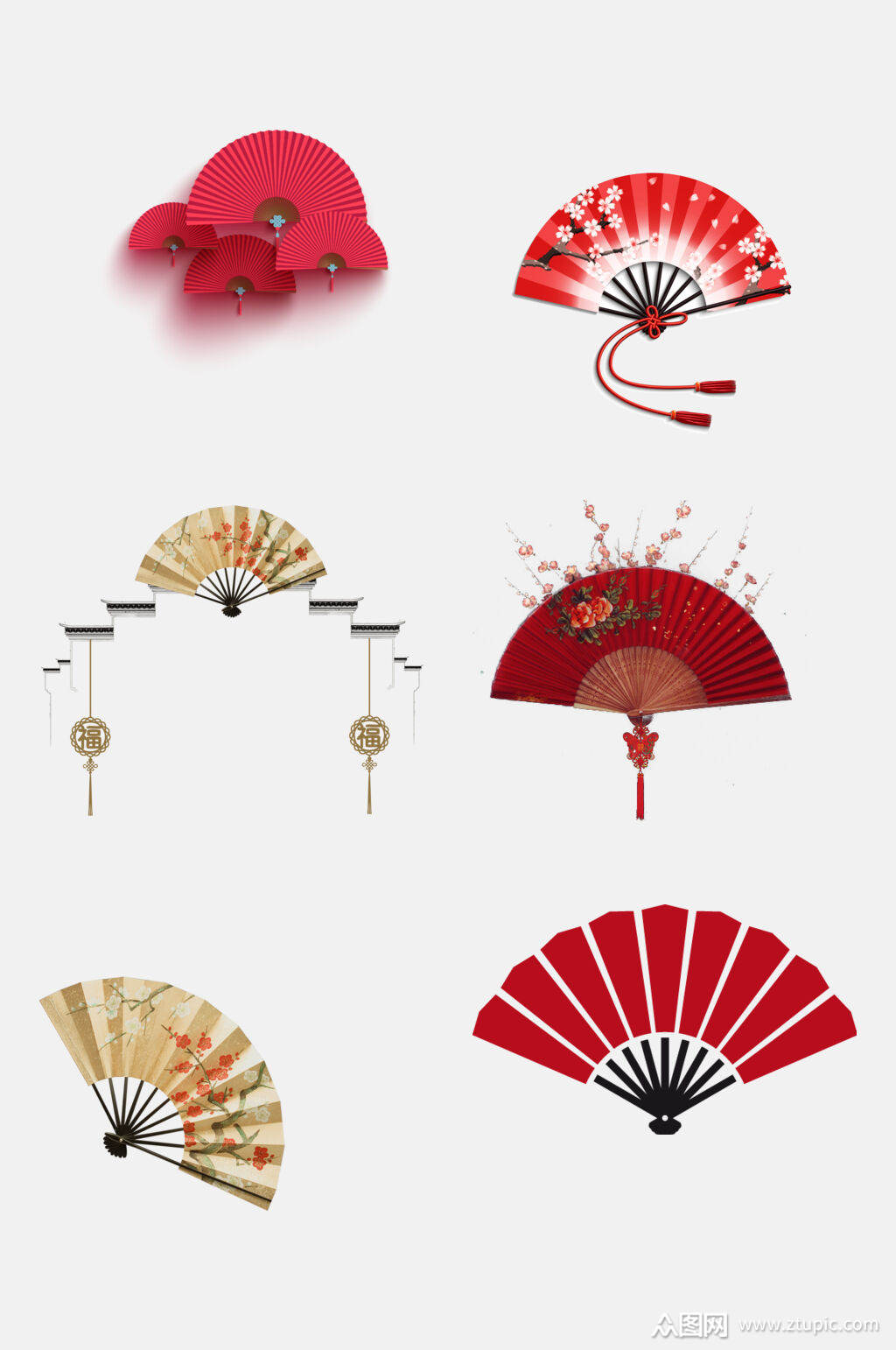中国风古风折叠扇子免抠设计素材